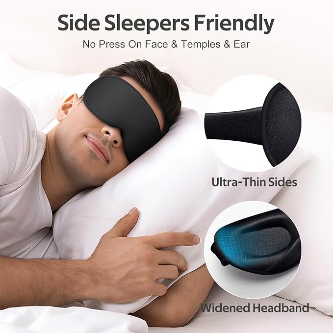 Sleep Mask for Men Women - 100% Blackout Eye Masks for Sleep - 3D Soft Sleeping Mask for Side Sleepers - Zero Pressure Lash Extensions Eye Cover Shade for Airplane Travel Essentials, Black - Bloomnest