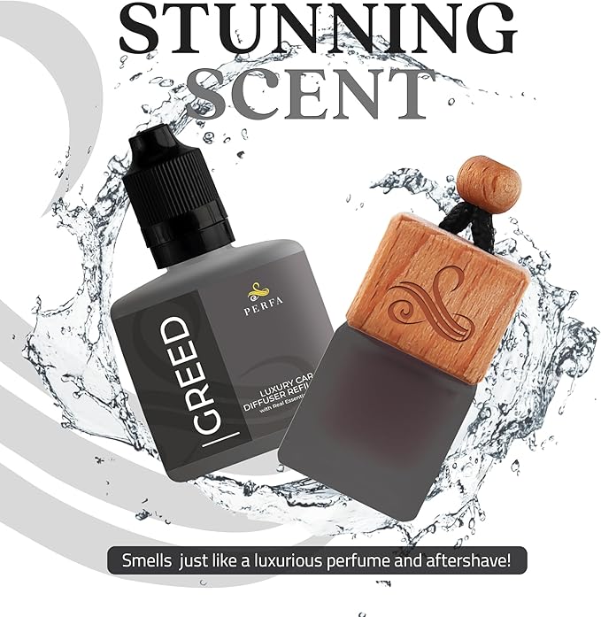 Greed Gift Set with Refill Bottle | Perfume Inspired Car Fragrances | Strong Car Freshener with Odour Eliminator Technology | Greed Automotive Freshener by Perfa - Bloomnest
