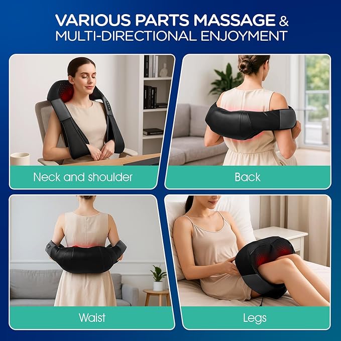 VOYOR-HEALTH Shiatsu Neck and Back Massager with Heat, Electric Deep Tissue 4D Kneading Massage for Shoulder, Back, Neck and Full Body Muscle Pain Relief, Home, Car, Office Use PJ100, Black