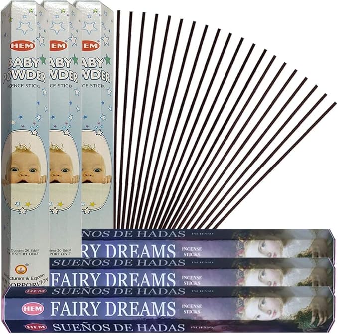 TRUMIRI Fairy Dreams & Baby Powder Incense Sticks Bundle - 120 Count (3 Packs of 20 Sticks Each) with Incense Holder - Spiritual Decor & Home Fragrance