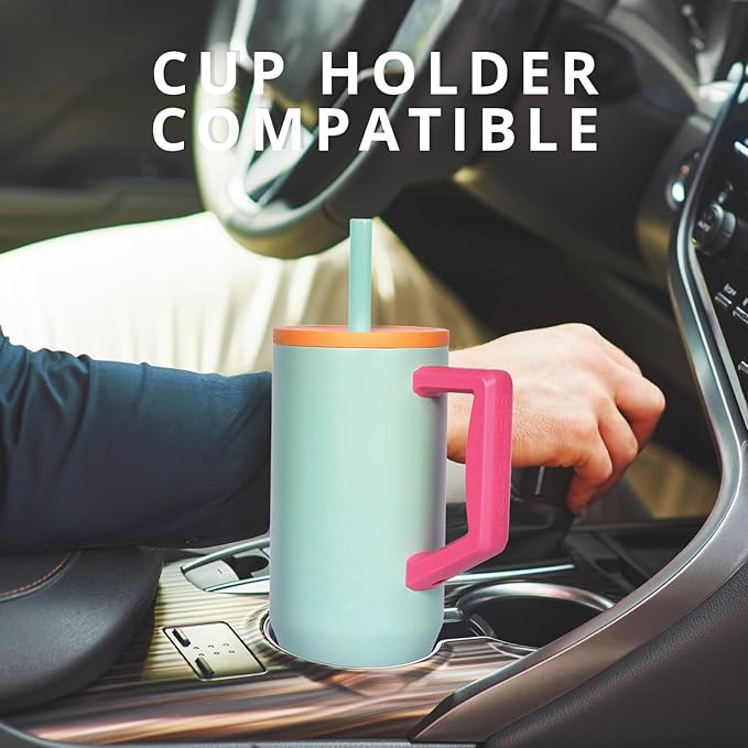 Elemental 40 oz Tumbler with Handle and Straw - Spill Proof Insulated Stainless Steel Commuter for Hot and Cold Beverages - Travel Coffee Mug with 2 Straws & Spill Proof Lid - 40oz - Mint Sorbet - Bloomnest