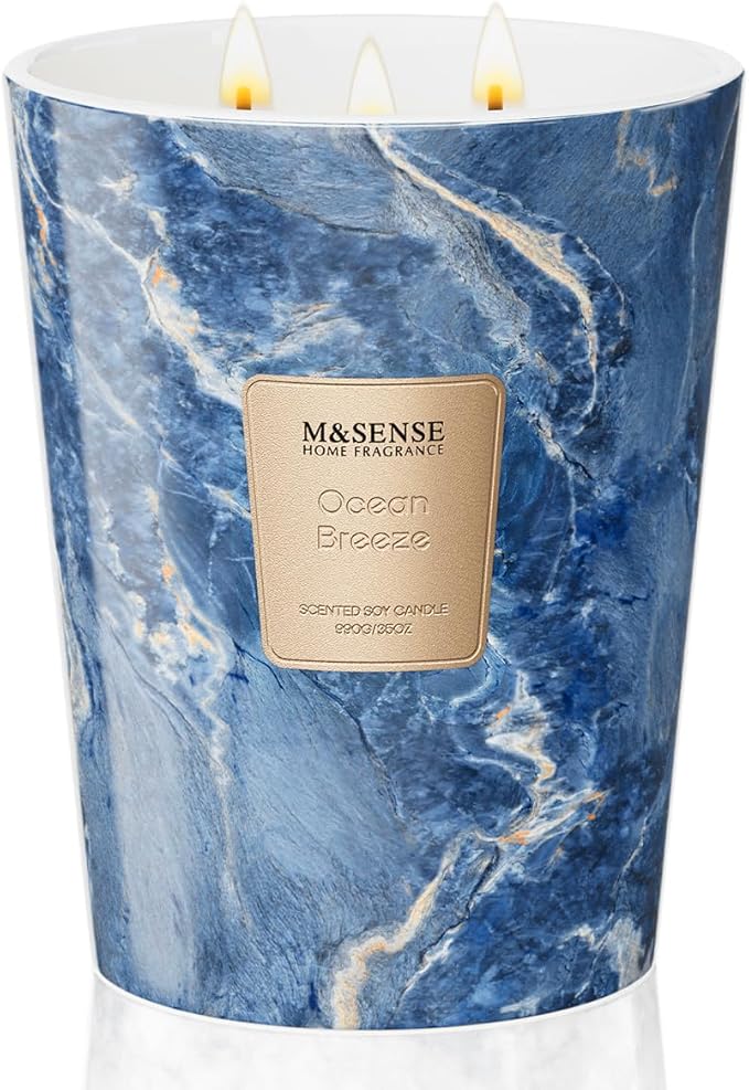 M&SENSE Ocean Breeze Scented Candles for Home, 3-Wick Highly Scented Jar Candles, 35 Oz 150 Hours Long Lasting Burning Candles Gifts for Women, Relaxing Aromatherapy Candle for Stress Relief - Bloomnest