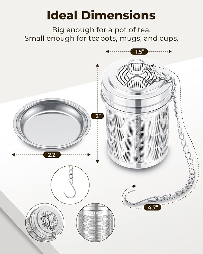 House Again 2 Pack Tea Strainers for Loose Tea, Extra Fine Mesh Tea Infuser, 304 Stainless Steel with Chain Hook, Loose Leaf Tea Steeper for Brew Tea Spices & Seasonings, Geometric Design - Bloomnest