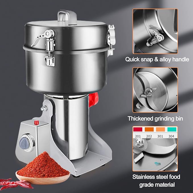 Swing Grain Mill 2500g, Electric Grain Mill, Stainless Steel Mill Grinder 4500W, High-speed Spice Herb Grinder, Commercial Superfine Machine, Dry Cereals Pulverizer 110V - Bloomnest