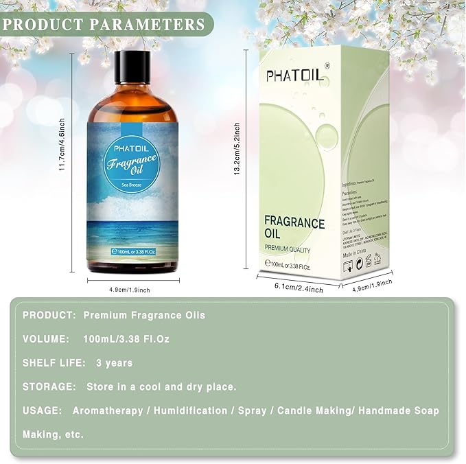 PHATOIL 3.38FL.OZ Sea Breeze Fragrance Oils for Aromatherapy, Essential Oils for Diffusers for Home, Perfect for Diffuser, DIY Candle and Soap Making, DIY Scented Products - 100ml - Bloomnest