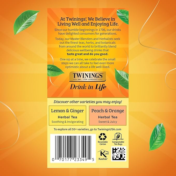 Twinings Mango & Pineapple Herbal Tea Individually Wrapped Bags, 20 Count (Pack of 2), Naturally Caffeine-Free, Enjoy Hot or Iced, 20 Teabags - Bloomnest