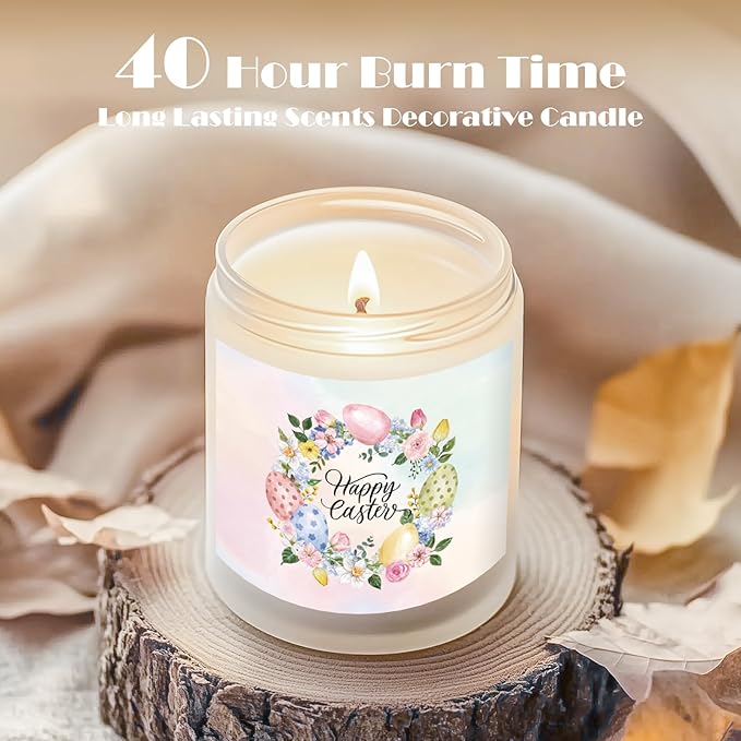 Easter Candle - Cream Vanilla Scented Natural Soy Wax Candel for Home, Egg Décor Spring Candle, Easter Gifts for Women, Clean Burning, Vegan Jar Candle for Birthday,Aromatherahpy,Relaxation(7oz) - Bloomnest