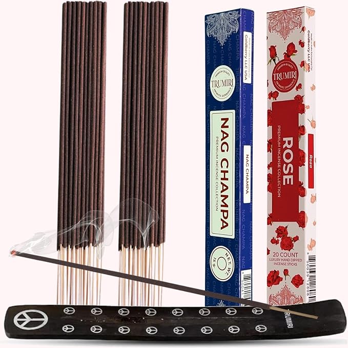 Trumiri Incense Sticks - Combo Pack of 35 Insence-Sticks - 15 Nag Champa + 20 Rose - Insenses - Insents - Incents - Inscense - Incence - Incienso - All Natural Incense Sticks TRUMIRI