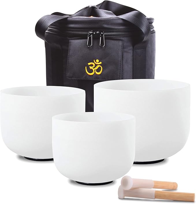 FMTY 7inch 8inch 9inch Crystal singing bowls set sound bowl for healing Mindfulness, Meditation, Yoga, Spiritual and Body Healing Chakra Bowl (D+E+F) - Bloomnest