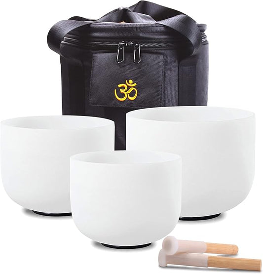 FMTY 7inch 8inch 9inch Crystal singing bowls set sound bowl for healing Mindfulness, Meditation, Yoga, Spiritual and Body Healing Chakra Bowl (E+G+C) - Bloomnest