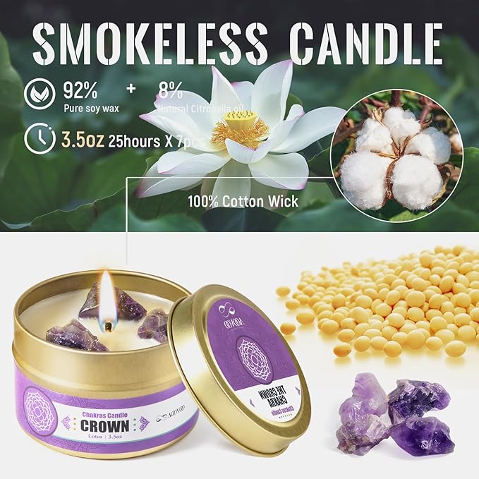AOOVOO Chakra Candles with Healing Crystals - 7 Chakra Candle Set, Spiritual Gifts for Women, Aromatherapy Candle, Soy Candles for Women - Bloomnest
