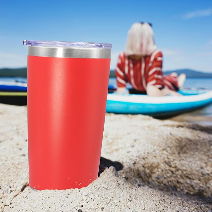 20 oz Tumbler Coffee Travel Tumblers Bulk with Lid Stainless Steel Double Wall Vacuum Insulated Mug Powder Coated Cups fit Car Cupholder for Hot and Cold - Red, 8Pack - Bloomnest