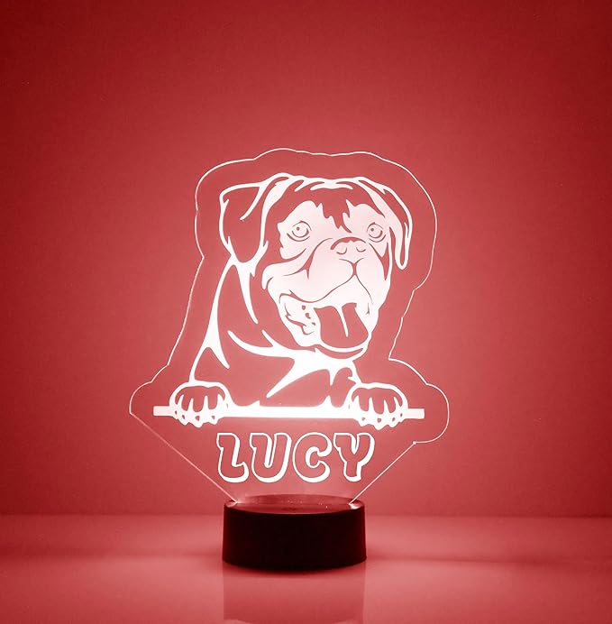 Custom Dog LED Sign Night Light Lamp with Remote, Light Up Display with Personalized Name or Image, Customized, Made in The USA, Clear Acrylic Home Decor Design with 16 Colors, 4 Modes (Pug) - Bloomnest