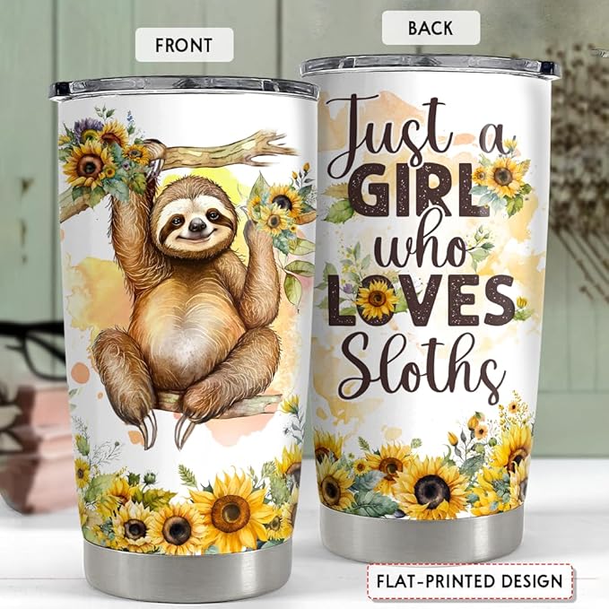 SANDJEST Sloth Tumbler 20oz Girl Loves Sloths Stainless Steel Insulated Tumblers Coffee Travel Mug Cup Gift for Women Girls Teen Birthday Christmas - Bloomnest
