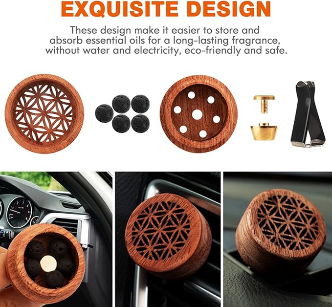 Essential Oil Car Diffuser, 2 PCS Car Aromatherapy Wood Diffuser with Vent Clip - Bloomnest