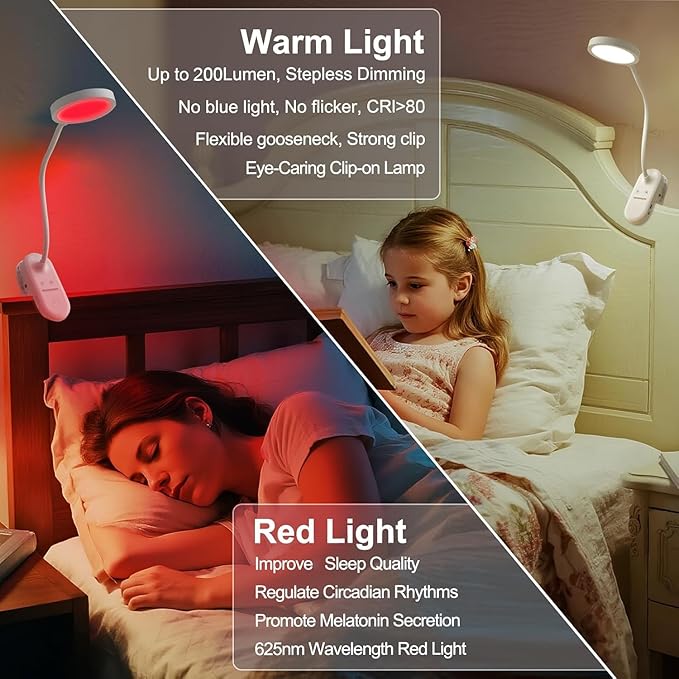 Red Light Therapy 625nm, LED Happy Lamp 4500K, Sleep Aid Lamp Blue Light Blocking Dimmable for Deep Relaxation Travel Meditation and Yoga, Reading (White) - Bloomnest