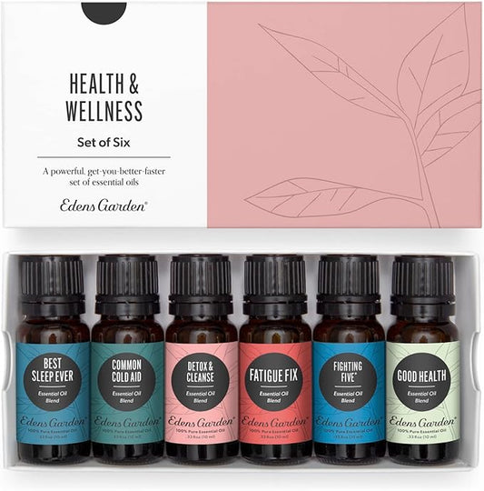 Edens Garden Health & Wellness Essential Oils 6 Set – 100% Pure Therapeutic Grade Aromatherapy Blends - for Natural Sleep, Energy & Immune Support – Undiluted Oil for Diffusers & Home, 10 ml/ 6 Pack - Bloomnest