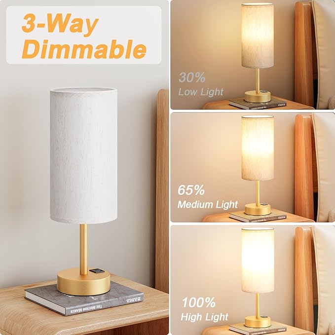 Dicoool Elegant Gold Touch Table Lamp, Modern Wedding Gift for Couples, Bedside Lamps with USB-C USB-A Charging Ports, 3 Way Dimmable Small Lamp for Office, Bathroom, Living Room，Christmas Gift - Bloomnest