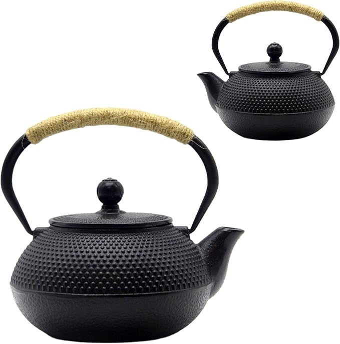 Japanese Tetsubin Cast Iron Teapot Tea Kettle pot with Stainless Steel Infuser for Stovetop Safe Coated with Enameled Interior (Black, 27.1oz) - Bloomnest