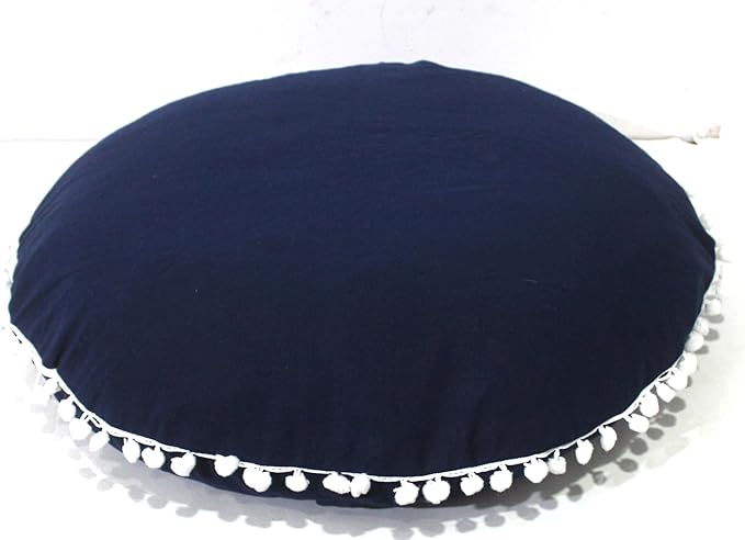 CRAFT KALA Meditation Floor Pillow Cover, Round Large Pillows Cover Seating for Adults, Bohemian Mandala Circle Cushions Cover for Outdoor Fireplace Yoga Living Room (Blue, 22" Round) - Bloomnest