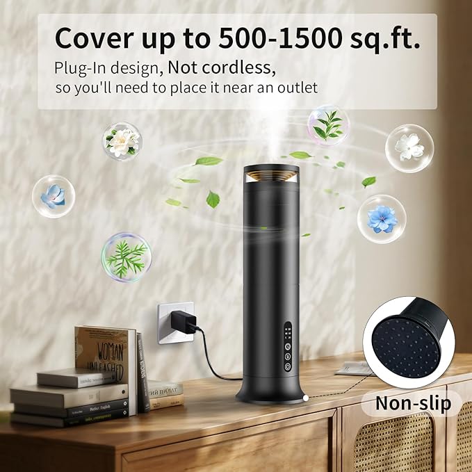 Waterless Scent Diffuser Starter Kit – Two-Fluid Nano Tech 1000 Sq Ft Coverage, Aromatherapy Essential Oil Diffuser for Home, Hotel, Office, Included 5 Scented Essential Oils, Remote Control - Bloomnest