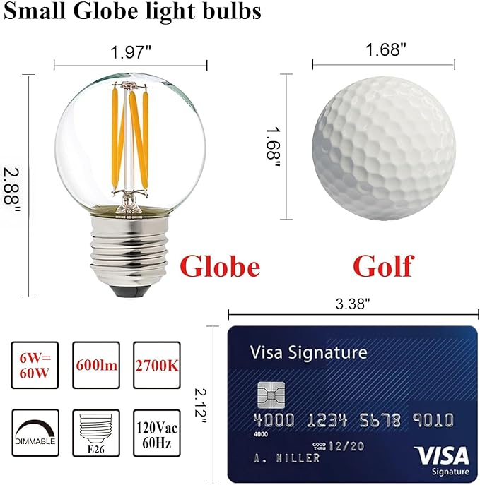 LiteHistory Dimmable E26 Edison Bulb G16.5 Light Bulb 6W Equal 60 watt Light Bulb AC120V Warm 2700K E26 led Bulb for Pendant,Chandeliers,Vanity,Wall sconces Edison Light Bulbs 60 Watt 600lm 6Pack - Bloomnest