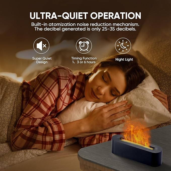 Essential Oil Diffuser, Fireplace Flame Fire Oil Diffuser, 150ml Ultrasonic Cool Mist Aromatherapy Humidifier, Scent Aroma Diffuser with 7 Colors Light, Timer & Auto-Off for Home, Room (Black) - Bloomnest