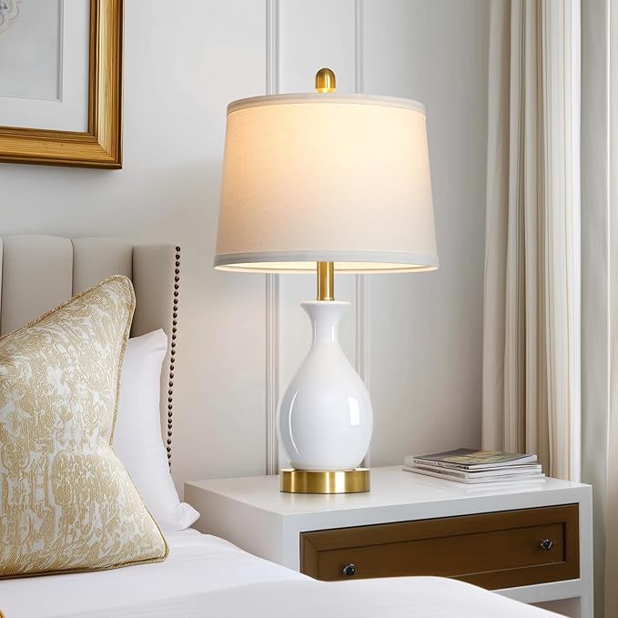 24" Bedside Table Lamp for Bedroom, Modern Classic Ceramic Lamp for Living Room, Small White Table Lamps for Nightstand & End Table (1 Pack) - Bloomnest