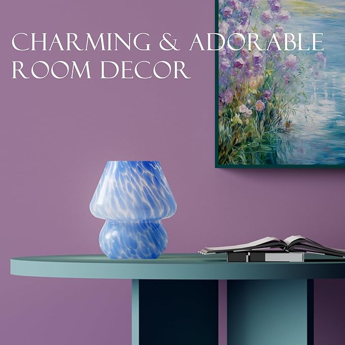 Mushroom Lamp Table Lamp for Bedroom,Desk Bedside Small Lamps for Living Room Night Stands,Mushroom Decor Cute Mini Modern Mid Century Lamps,Unique Aesthetic Home Living Room Decor(Ocean Blue) - Bloomnest