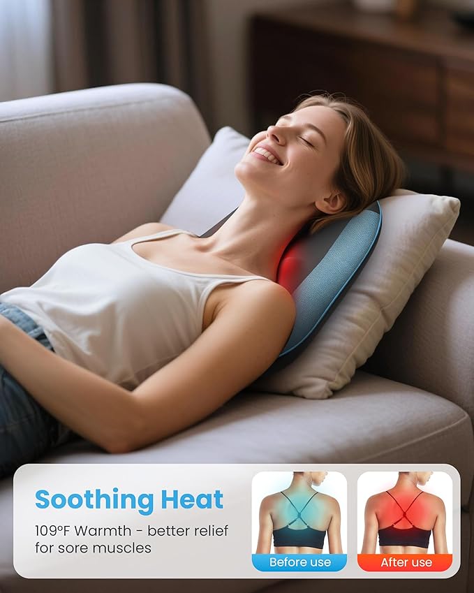 Cordless Back Massager for Pain Relief Deep Tissue, Shiatsu Back Massager with Heat, 3D Knead Shoulder Neck Massager, Rechargeable Seat Massager for Chair,Car, Office, Home, Gifts/Presents