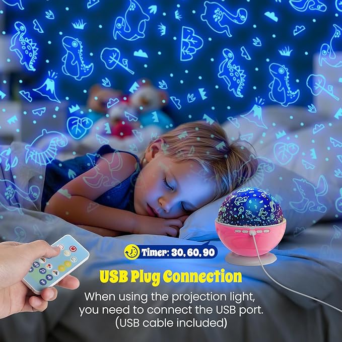 Kids Star Night Light, Night Light Projector,Nebula Star Projector 360 Degree Rotation - 6 LED Bulbs 18 Light Color Changing with USB Cable, Romantic Gifts for Men Women Children (Pink) - Bloomnest