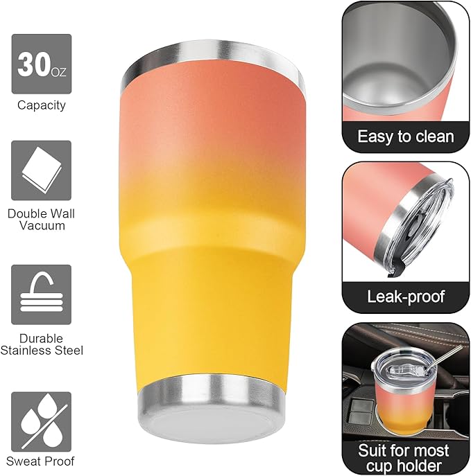 30 oz Tumbler with Lids and Straws Double Wall Vacuum Insulated Tumbler,Stainless Steel Leak-proof Tumbler Cup Powder Coated Travel Coffee Mug for Cold and Hot Drinks,Gardient Purple-Sunrise,2 pack - Bloomnest