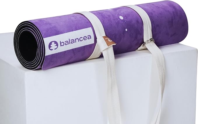 Yoga Mat With Strap 5mm Non Slip Suede & TPE - Beige Eco-Friendly Fitness & Exercise Mat for Home Gym, Pilates, Hot Yoga, and Meditation - Lightweight Durable 72 x 24 inch Workout Mat for Women, Men