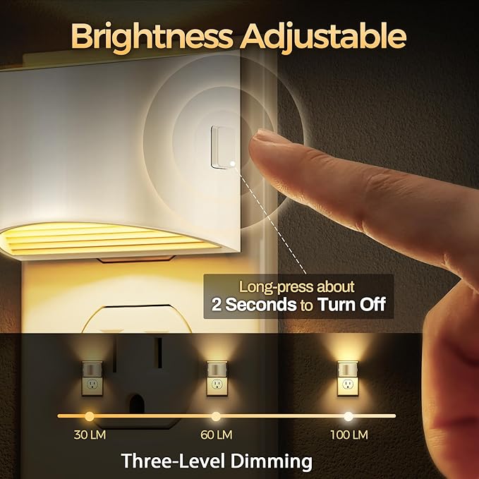DORESshop LED Night Light[4 Pack], Night Lights Plug into Wall, 3 Level Brightness Adjustable Plug in Night Light, Dusk to Dawn Sensor Nightlights for Adults,Bedroom,Bathroom,Hallway,3000K White Cover - Bloomnest