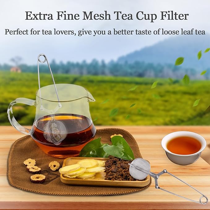 Tea Strainers for Loose Tea, 4 Pack Tea Infuser with Handle Fine Mesh Tea Ball Filter Tea Diffusers Steeper for Loose Leaf Tea, Spices, Seasonings