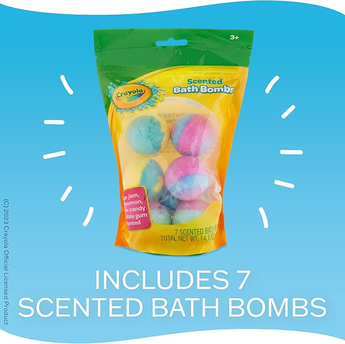 Crayola Colorful Scented Bath Bombs for Kids, Color You Bath Non-Toxic Bathbomb Fizzies for Boys Girls Holiday Stocking Stuffer, Grape Jam, Laser Lemon, Cotton Candy, & Bubble Gum Scents - Bloomnest