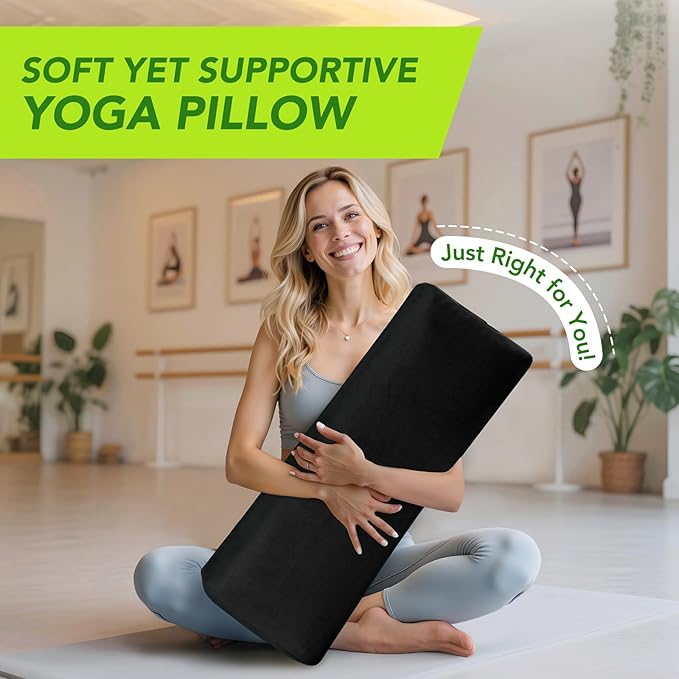 Wellsin Rectangular Yoga Bolster - Meditation Pillow with Washable Suede Cover, 27"X10" X5.5" - Bloomnest