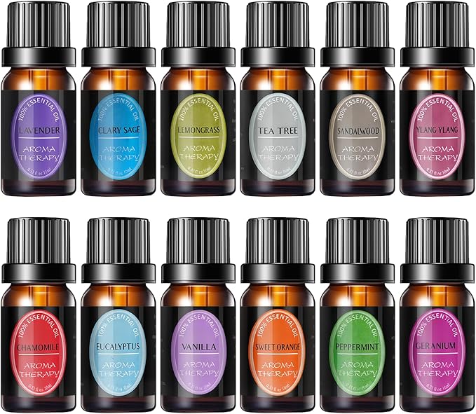 100% Natural Pure Essential Oils Set - Top 12 Organic Undiluted Oils for Aromatherapy Diffuser Plant Therapy,Candle Making,Laundry Fragrance,Humidifiers,Skin Care (0.33 Fl Oz 12 Pack) - Bloomnest
