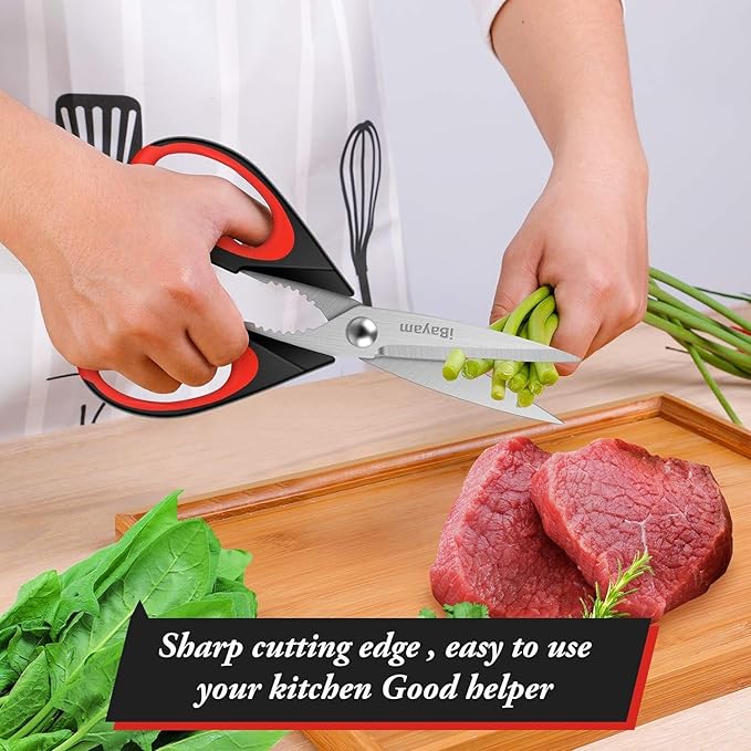iBayam 3-Pack 8.5"Kitchen Scissors All Purpose Heavy Duty with Protective Sheath, Soft Grip Comfort Handle, Dishwasher Safe Kitchen Utensils Gadgets Set, Stainless Cooking Meat Poultry Food Shears - Bloomnest