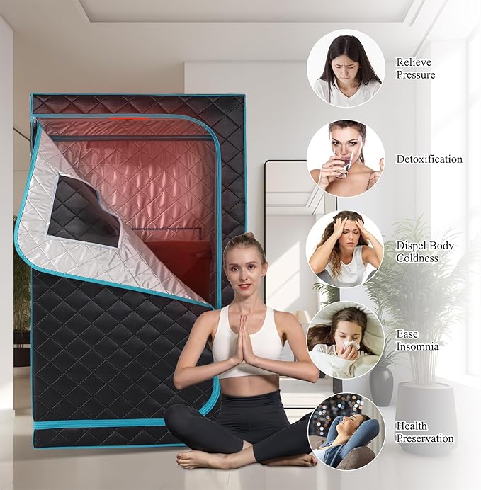 Smartmak Portable Infrared Sauna Box for Home with 660nm Red Light Therapy Lamp, Full Body Dry Sauna Tent, Personal Saunas with 6 Carbon Fiber Panels, Foot Pad, Foldable Chair for Body Recovery Smartmak