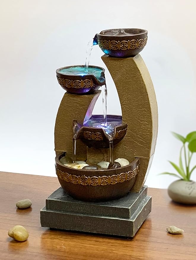 11" H Golden Tiered Bowl Fountain with Color Changing LED Lights with Adapter Brown - Bloomnest
