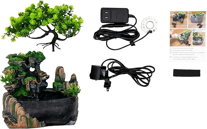 11.02INCH Indoor Water Fountain Rockery Ornaments, Atomizing Rockery Water Fountain Desktop, Chinese Fengshui LED Lamp Waterfall for Home Office - Bloomnest