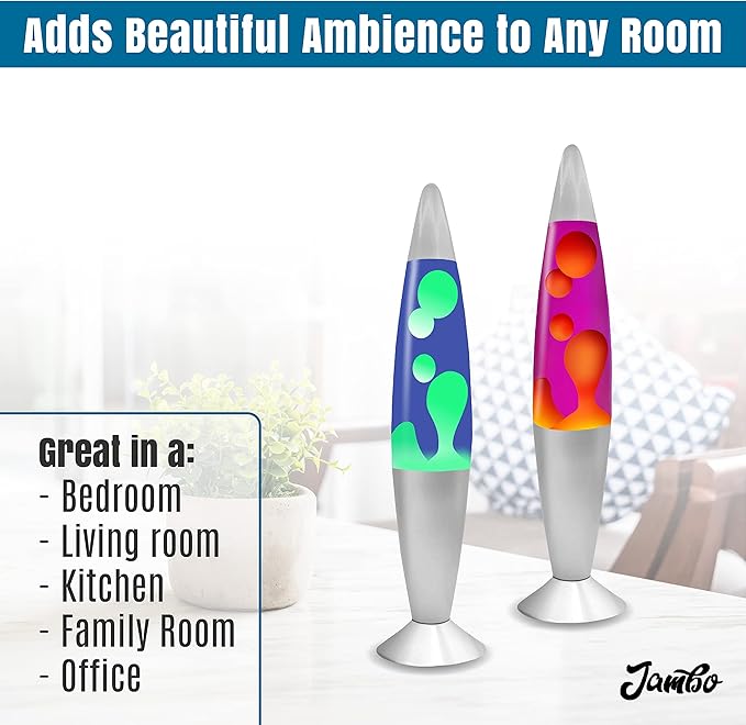 JAMBO 2 Pack- 16" Beautiful Lamp- Blue with Yellow/Green Wax and Purple with Yellow Wax, Relaxing Liquid Lamp, Night Light Nightlight, Lamps for Adults Teens Kid - Bloomnest