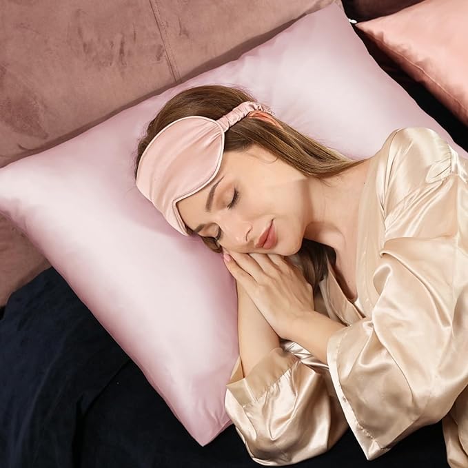Adubor Silk Pillowcase for Hair and Skin with Hidden Zipper, Both Sides 23 Momme Silk Pillow Case, 20x26inch, Standard Size,Pink, 2PCS - Bloomnest