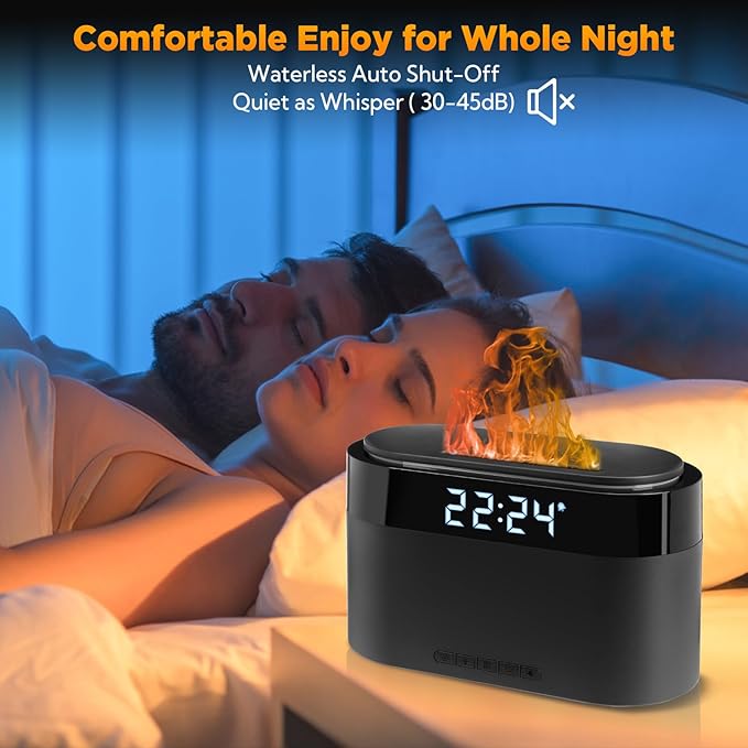 Flame Diffuser for Essential Oils, 200ml Essential Oil Diffuser with Alarm Clock, Upgraded Aromatherapy Diffuser Aroma Humidifier with 7 Color Remote & Auto-Off Protection for Home Yoga Office - Bloomnest