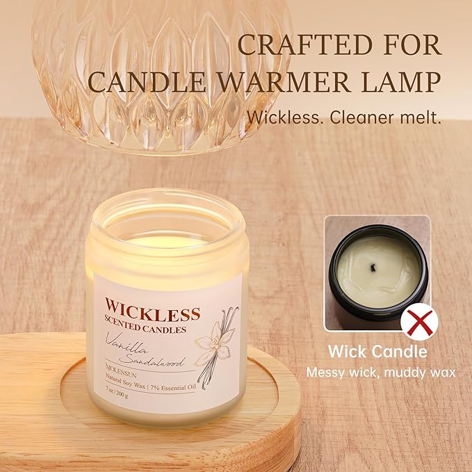 Vanilla Sandalwood Wickless Candle for Candle Warmer Lamp with 10ml Essential Oil for Custom Aroma, Flameless Non-Toxic Soy Scented Candle for Home, Christmas Holiday or Birthday Gift for Women & Men - Bloomnest
