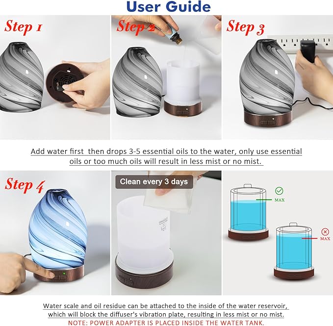 Essential Oil Diffuser Aromatherapy Diffuser -150ml Art Glass Aroma Diffuser for Home Ultrasonic Diffuser with Auto Shut-Off Protection,7 Colors Light for Home Office SPA Decor & Gift (Storm Cloud) - Bloomnest