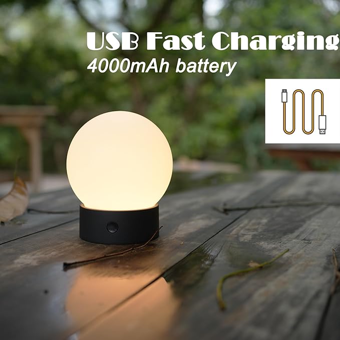 Small Cute Cordless Table Lamp Rechargeable, Battery Operated Shower Lamp Waterproof, Touch Dimmable Globe Ambient Light for Outdoor/Bedside/Patio/Dining (White) - Bloomnest
