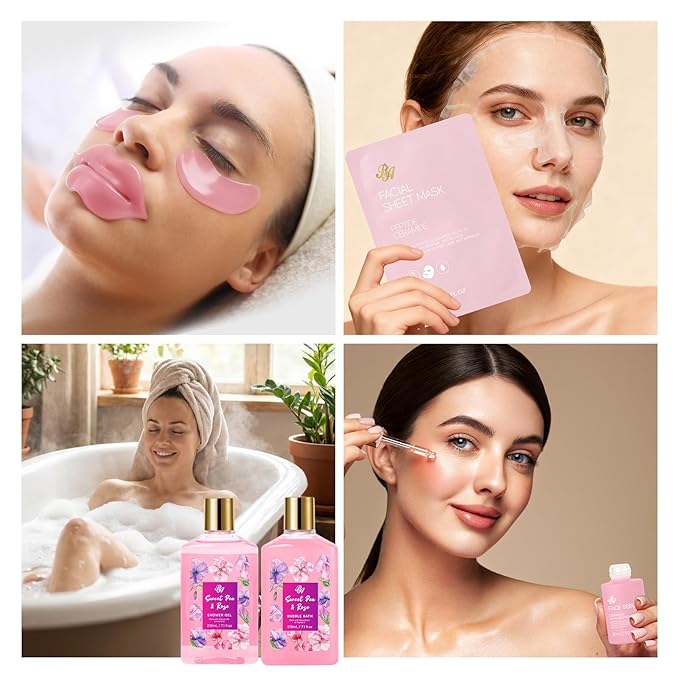 25 Pcs Valentines Day Gifts for Women, Luxury Rose Bath & Body Gift Set, Hydrating Skin Care Kit, Self Care Gifts, Cosmetic Bag, Necklace, Christmas, Birthday, Mothers Day, Anniversary - Bloomnest