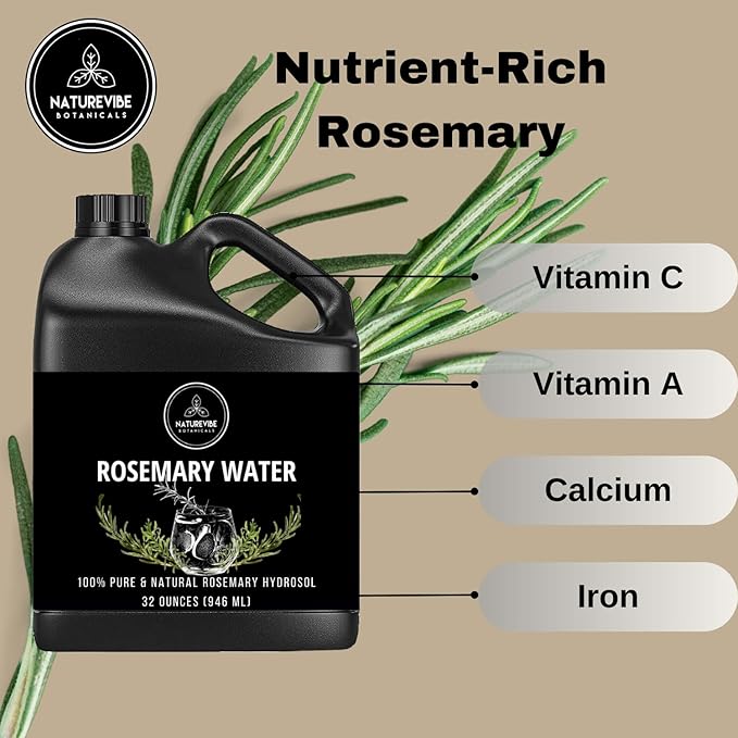 Naturevibe Botanicals Rosemary Water 32 Ounces | 100% Pure and Natural | Great for Skin Care and Hair Care - Bloomnest